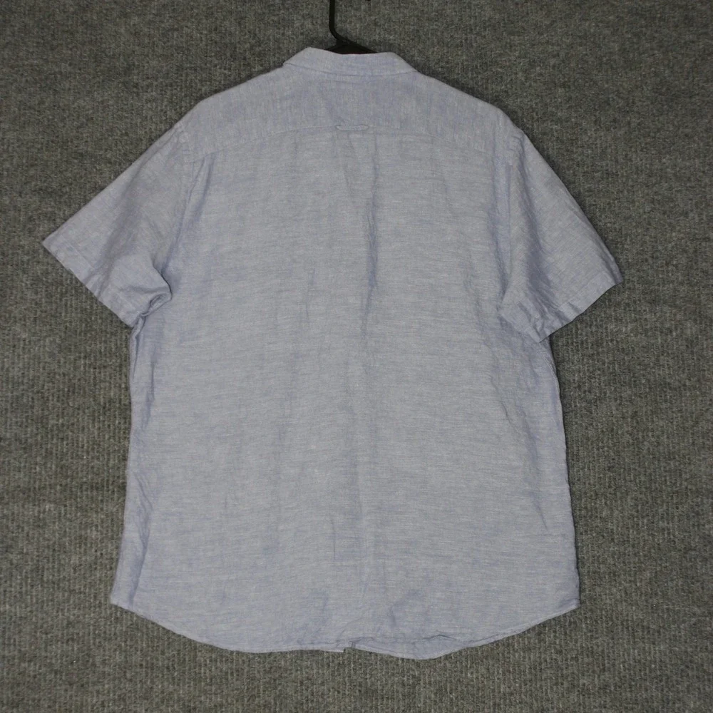Banana Republic Linen Slim‎ Fit Shirt Mens XL Blue Short Sleeve Button Up Pocket